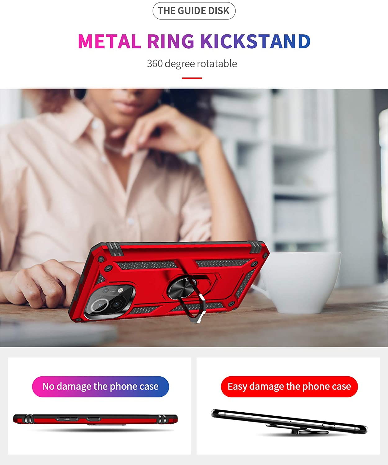 Protectores para celular  para Xiaomi  Mi 11 Lite Funda reforzada con anillo v2 Rojo